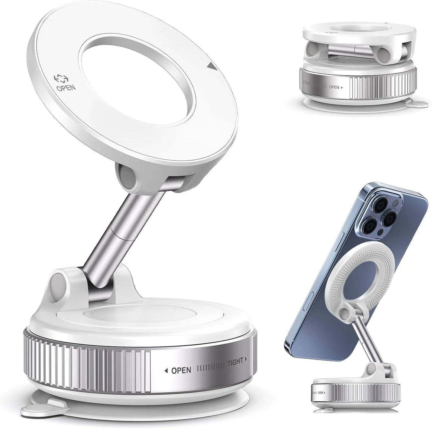 Vacuum Suction Magnetic Phone Holder for Magsafe 360° Adjustable Car Phone Mount & Retractable Vacuum Cell Phone Holders Phones