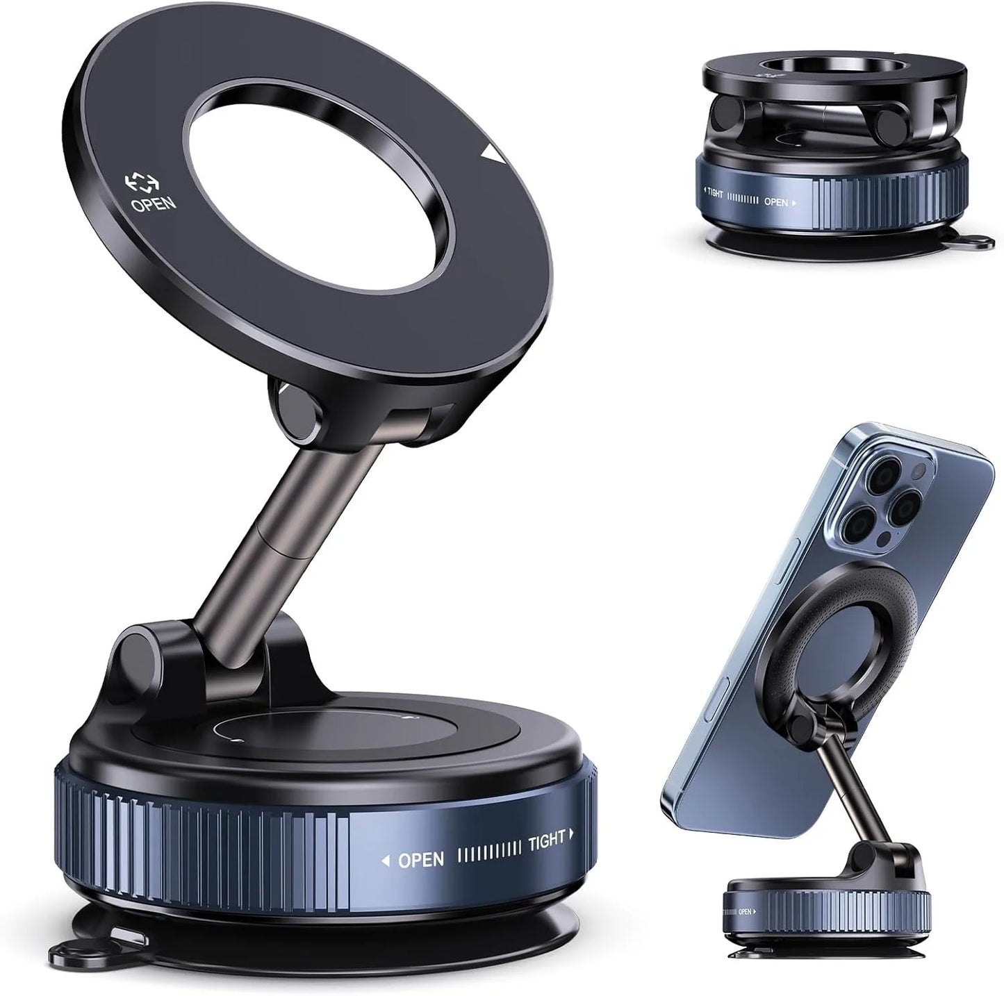 Vacuum Suction Magnetic Phone Holder for Magsafe 360° Adjustable Car Phone Mount & Retractable Vacuum Cell Phone Holders Phones